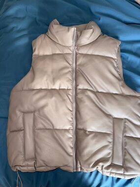 Hollister Leather Puffer Vest in Taupe